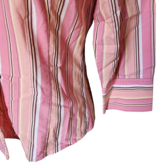 Pursuits, Ltd. Size 4 Pink Yellow Striped Business Casual Button Down Shirt - Picture 3 of 4